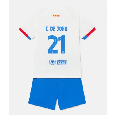 Fotballdrakt Barn Barcelona Frenkie de Jong #21 Bortedraktsett 2023-24 Kortermet (+ Korte bukser)